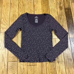 PINK REPUBLIC Long Sleeve Ditsy Floral Print Lace Trim Top XS